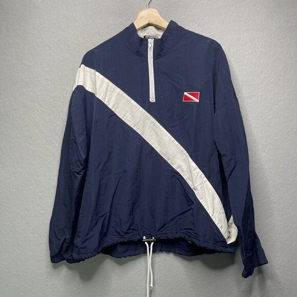 Vintage Surf Style Navy & White Nylon 1/4 Zip Windbreaker With Dive Flag Logo SM - Picture 1 of 6